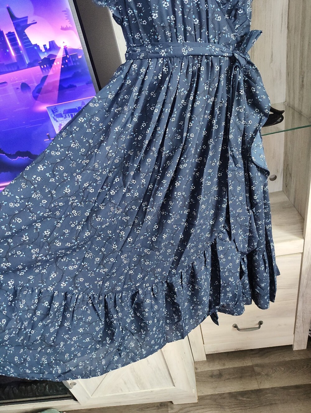 kate spade Navy Floral Wrap Midi Dress with Ruffle Trim SZ 6 New No Tags - Picture 3 of 7